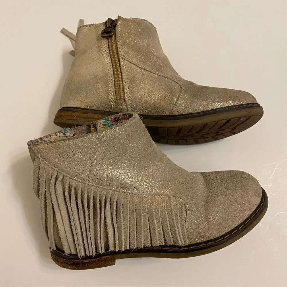 Tucker + Tate Nordstrom Gold Fringe Leather suede Girls zip low Boots 29/US 12